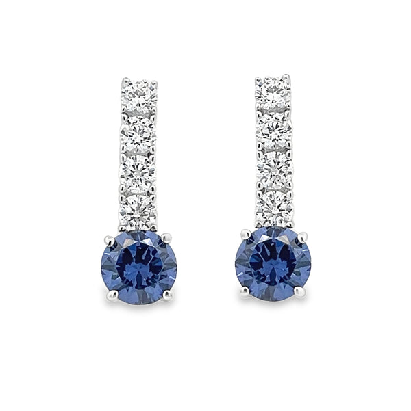 Sterling Silver Tanzanite Blue Round CZ Drop Earrings