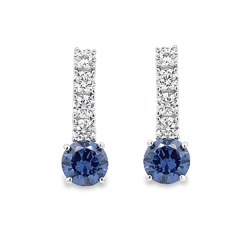 Sterling Silver Tanzanite Blue Round CZ Drop Earrings