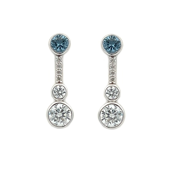 Sterling SilverAqua Blue Round CZ Drop Earrings