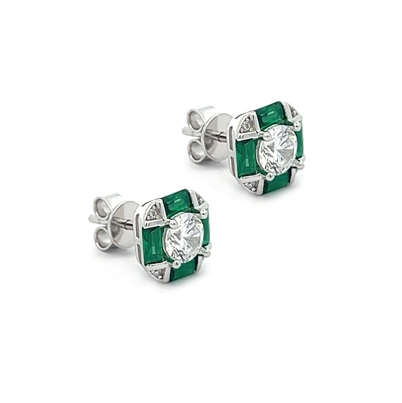 Emerald Green CZ Hexagonal Stud Earrings SIDE