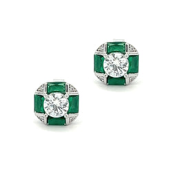 Emerald Green CZ Hexagonal Stud Earrings