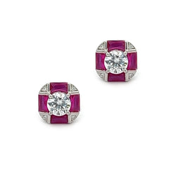 Ruby Red CZ Hexagonal Stud Earrings