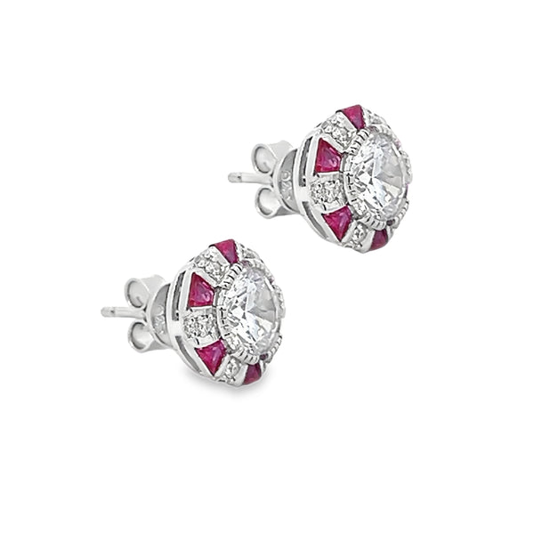 Ruby Red CZ Deco Style Stud Earrings side