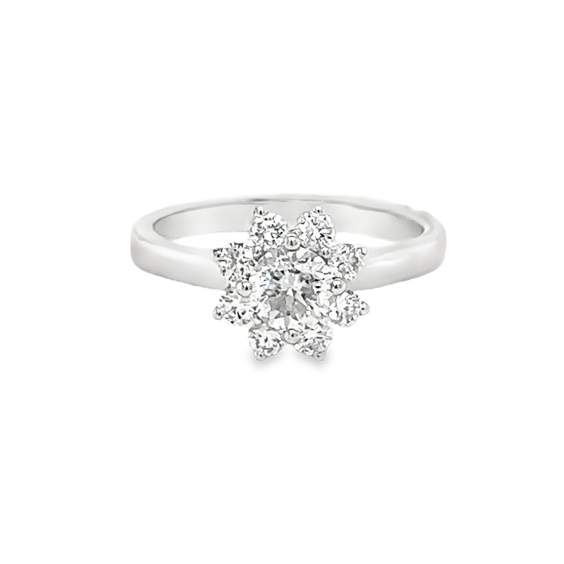 Diamond Daisy Cluster Ring 0.88ct 18ct White Gold