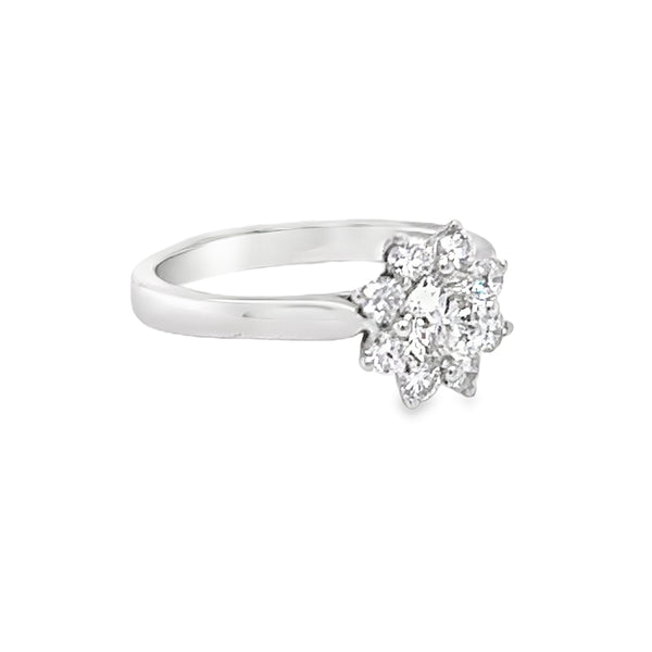 Diamond Daisy Cluster Ring 0.88ct 18ct White Gold side