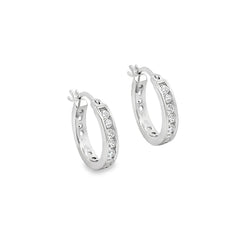 Sterling Silver Channel CZ 17mm Hoop Earrings