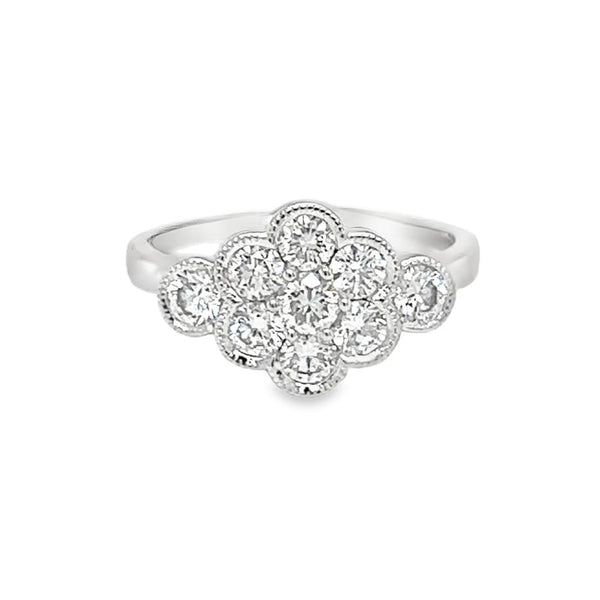 Diamond Art Deco Style Cluster Ring 18ct White Gold