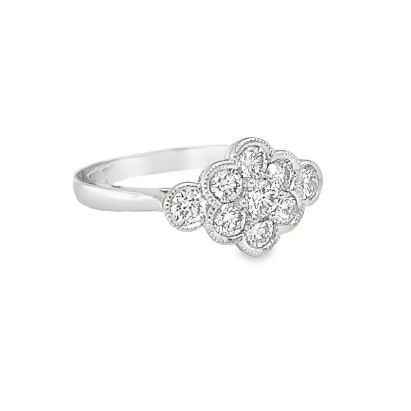 Diamond Art Deco Style Cluster Ring 18ct White Gold side