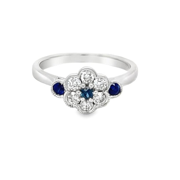 9ct White Gold Sapphire & Diamond Daisy Cluster Ring