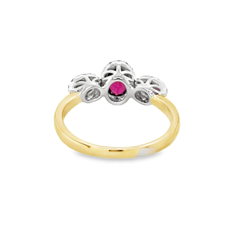 Ruby & Diamond 3 Stone Halo Ring 9ct Gold rear