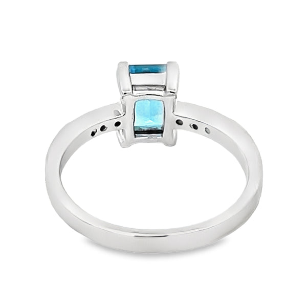 Rectangular Blue Topaz & Diamond Ring 9ct White Gold rear