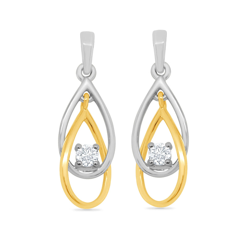 9ct White & Yellow Gold Diamond Drop Earrings