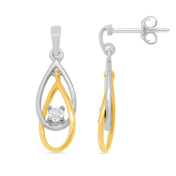 9ct White & Yellow Gold Diamond Drop Earrings side