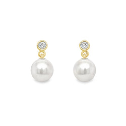 Cultured Pearl & Diamond Drop Earring 9ct Gold