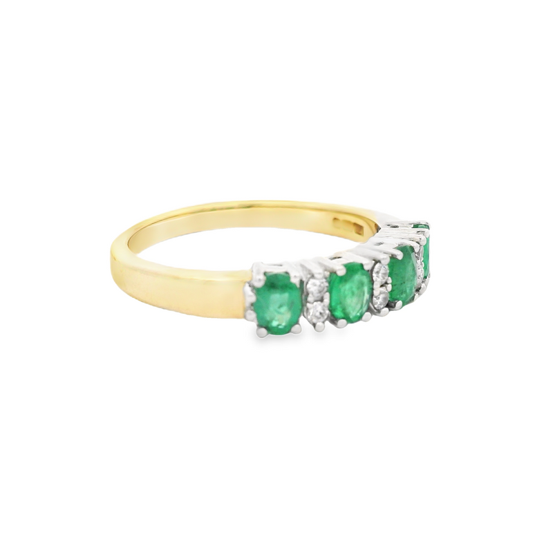 Emerald & Diamond Eternity Ring 9ct Gold side