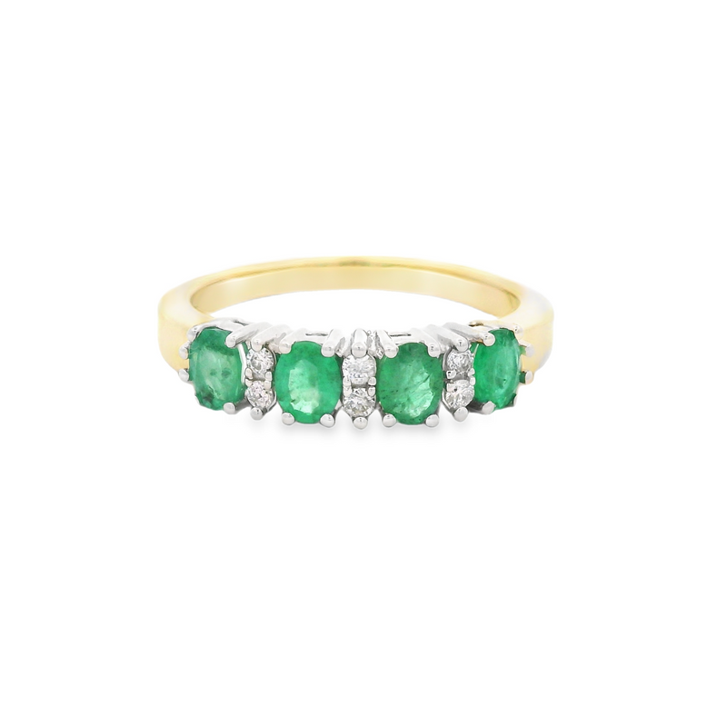 Emerald & Diamond Eternity Ring 9ct Gold