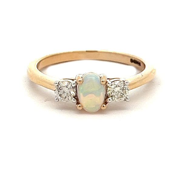 9ct Yellow Gold Opal & Diamond Trilogy Ring