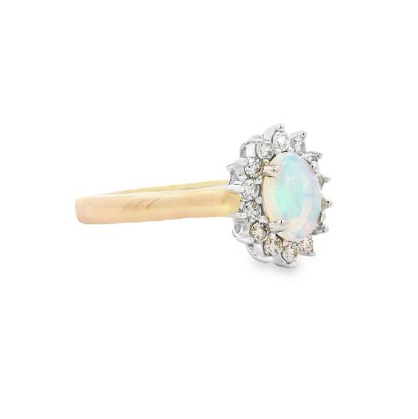 9ct Yellow Gold Opal & Diamond Cluster Ring SIDE