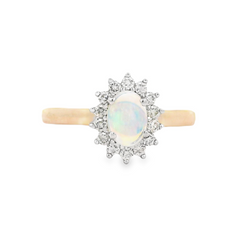 9ct Yellow Gold Opal & Diamond Cluster Ring