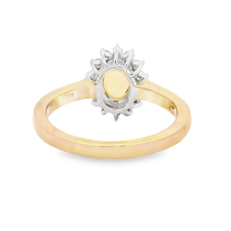 9ct Yellow Gold Opal & Diamond Cluster Ring REAR