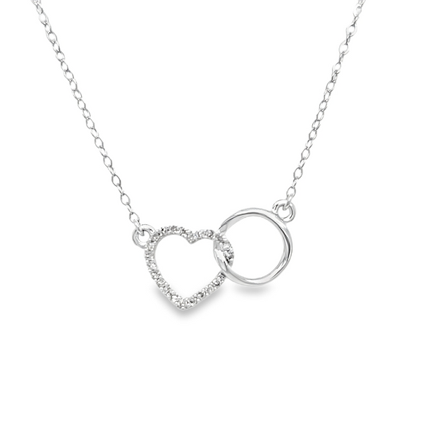 9ct White Gold Diamond Heart & Circle Entwined Necklace