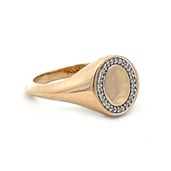 Oval Diamond Edge Signet Ring 9ct Gold