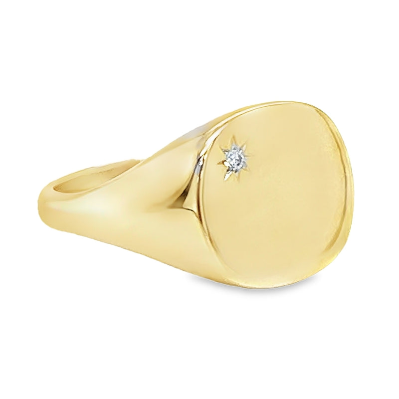 Cushion Shaped Diamond Set Signet Ring 9ct Gold