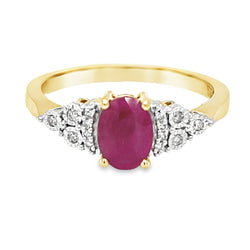 Ruby & Illusion Set Diamond Ring 9ct Gold