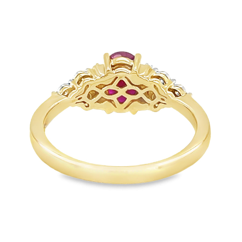 Ruby & Illusion Set Diamond Ring 9ct Gold rear