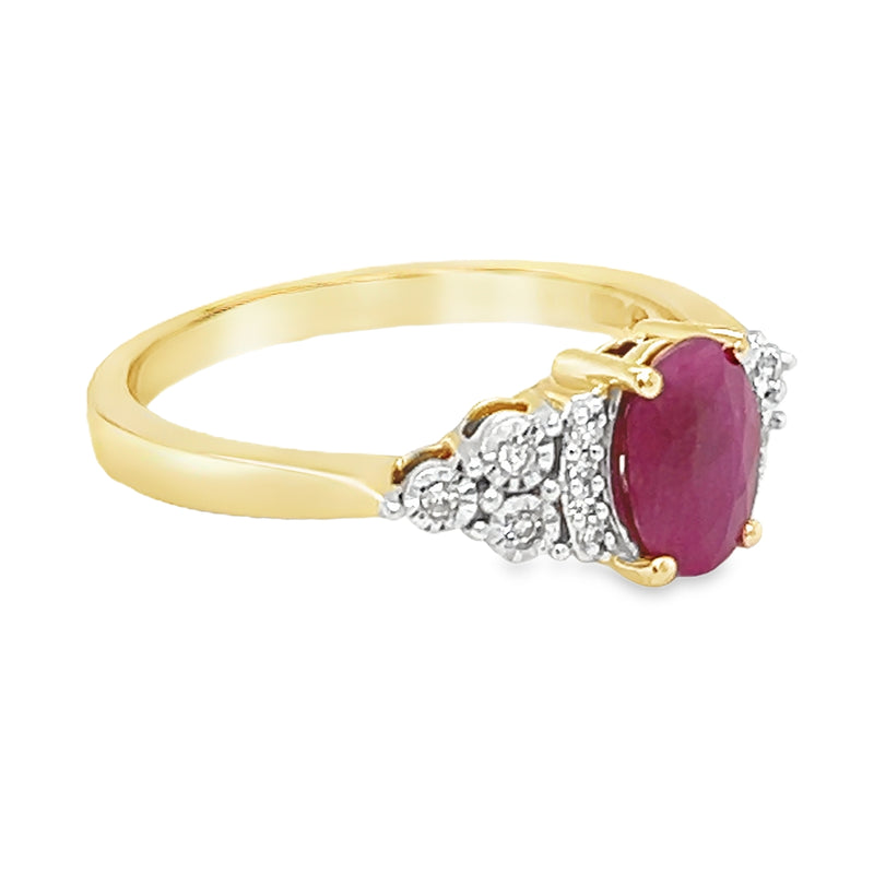 Ruby & Illusion Set Diamond Ring 9ct Gold side