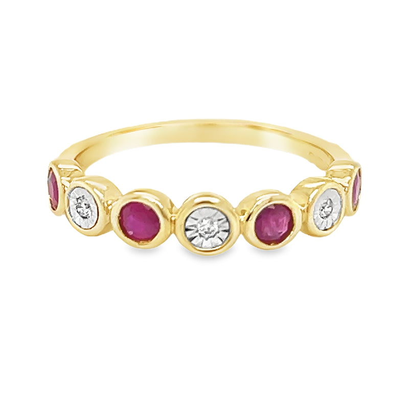 Ruby & Diamond Eternity Ring 9ct Gold