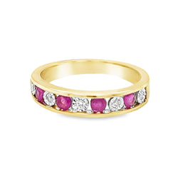 Ruby & Diamond Eternity Ring Channel Set 9ct Gold