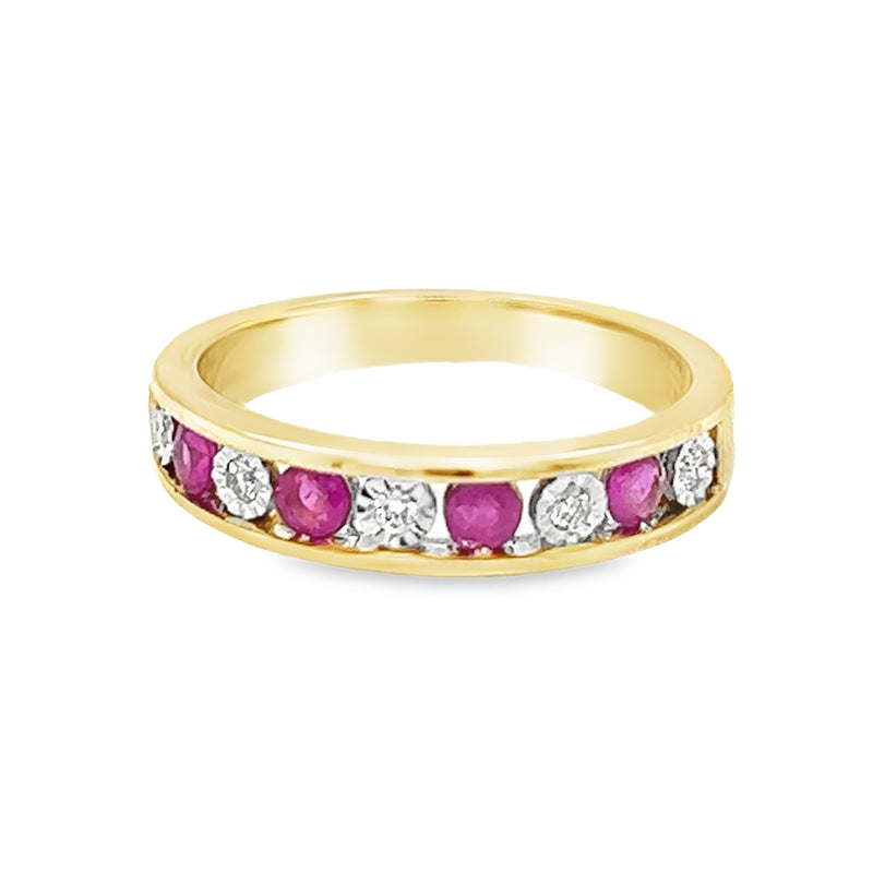 Ruby & Diamond Eternity Ring Channel Set 9ct Gold