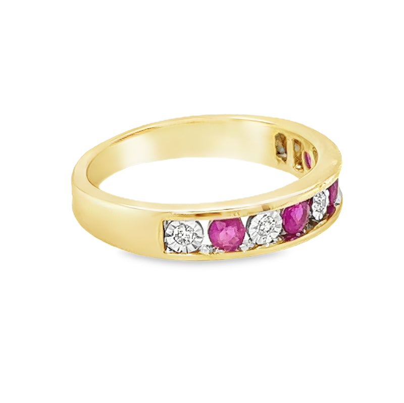 Ruby & Diamond Eternity Ring Channel Set 9ct Gold side