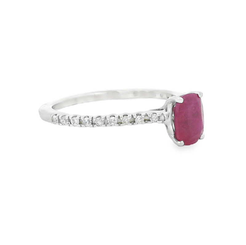 Oval Ruby & Diamond Ring 9ct Gold side