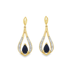 9ct Gold Pear Cut Sapphire & Diamond Drop Earrings