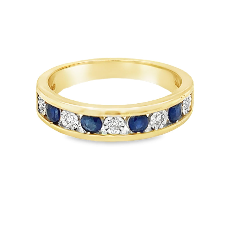 Sapphire & Diamond Eternity Ring Channel Set 9ct Gold