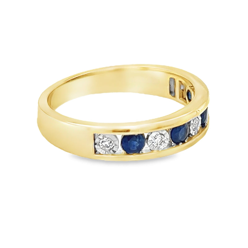 Sapphire & Diamond Eternity Ring Channel Set 9ct Gold side