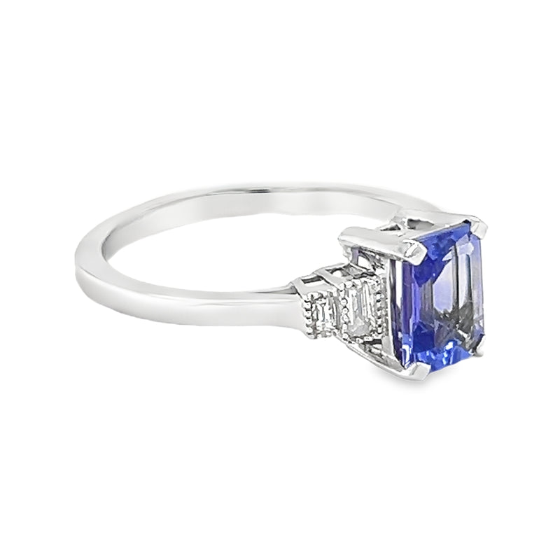 Tanzanite & Diamond Ring 9ct White Gold side