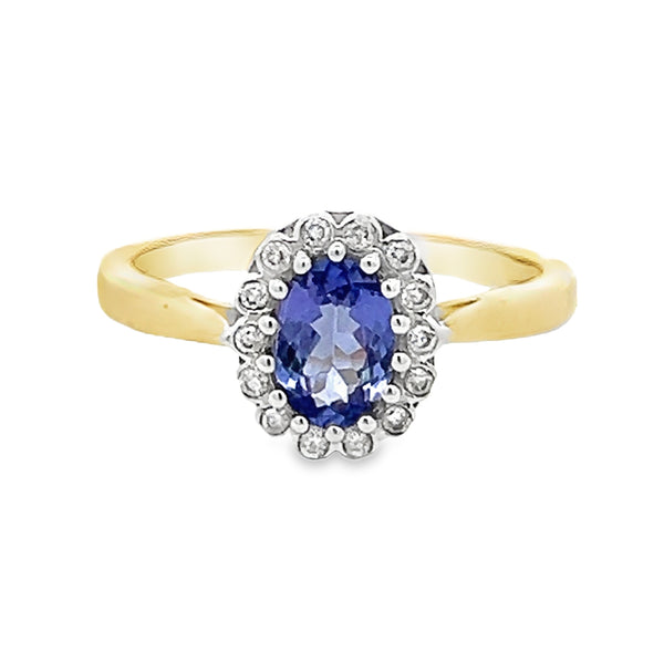 Tanzanite & Diamond Oval Cluster Ring 9ct Gold