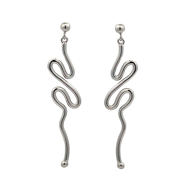 Sterling Silver Modern Long Drop Earrings