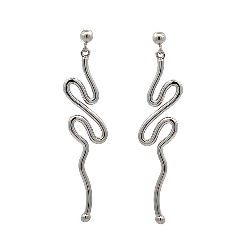 Sterling Silver Modern Long Drop Earrings