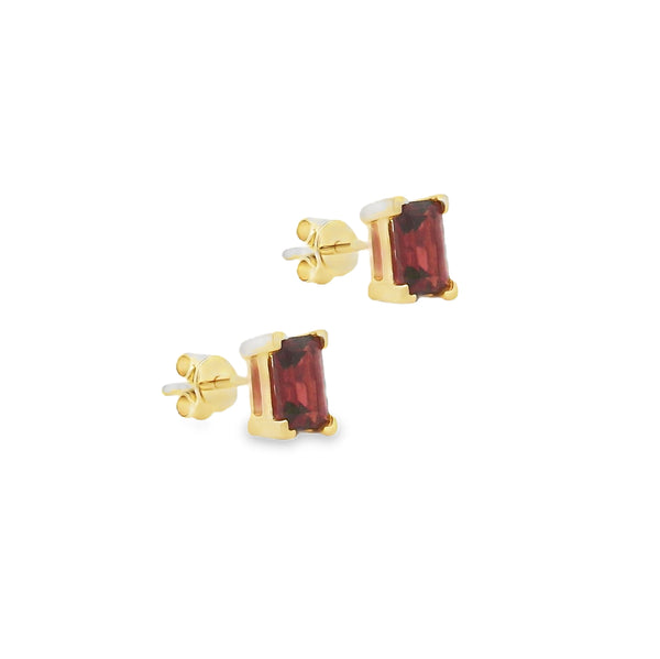 9ct Gold Rectangular Garnet Stud Earrings side