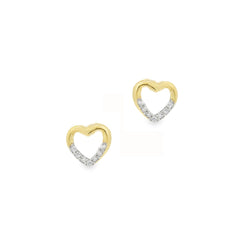 9ct Yellow Gold CZ Heart Stud Earrings