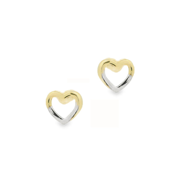 9ct Yellow & White Gold Heart Stud Earrings