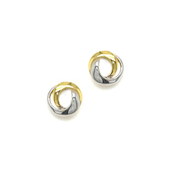 9ct Yellow & White Gold Circle Swirl Stud Earrings