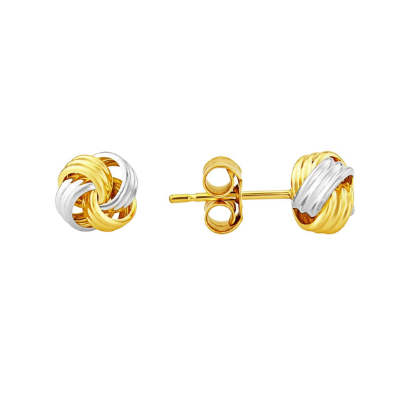 9ct Yellow & White Gold 6mm Ribbed Knot Earrings side