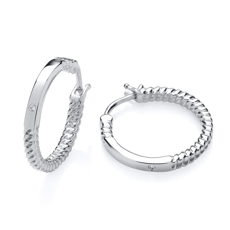 9ct White Gold Diamond Hoop Earring