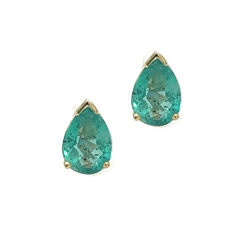 9ct Gold Pear Shaped Emerald Stud Earrings