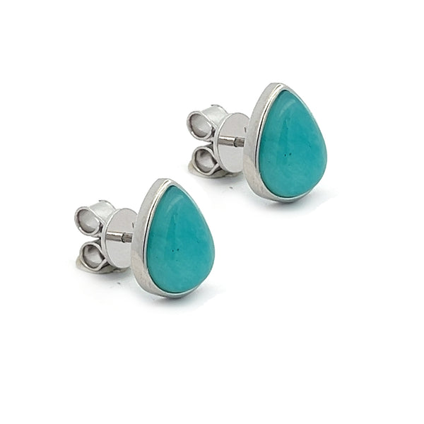 Sterling Silver Pear Amazonite Stud Earrings